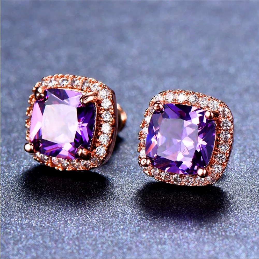 New Rose Gold Plated Amethyst Earrings - Picture 1 of 5